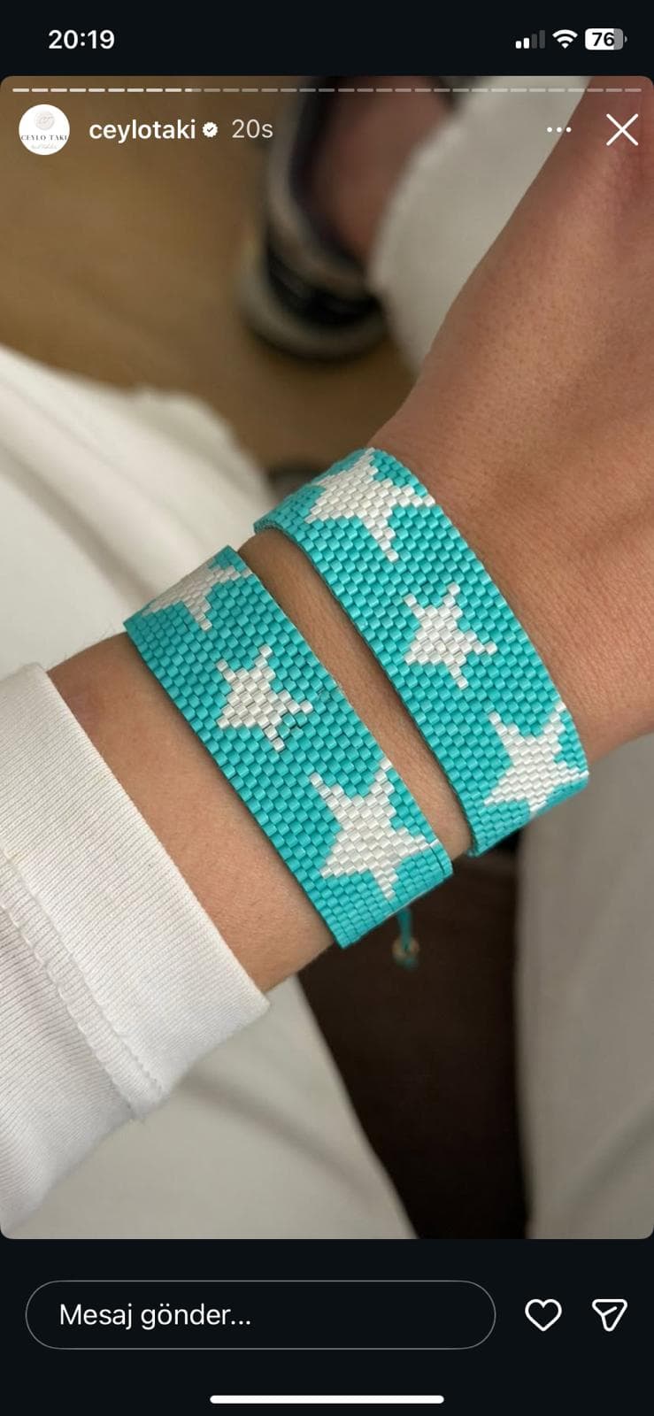 Turkuaz Yıldız El Dokuma Bileklik İkilisi