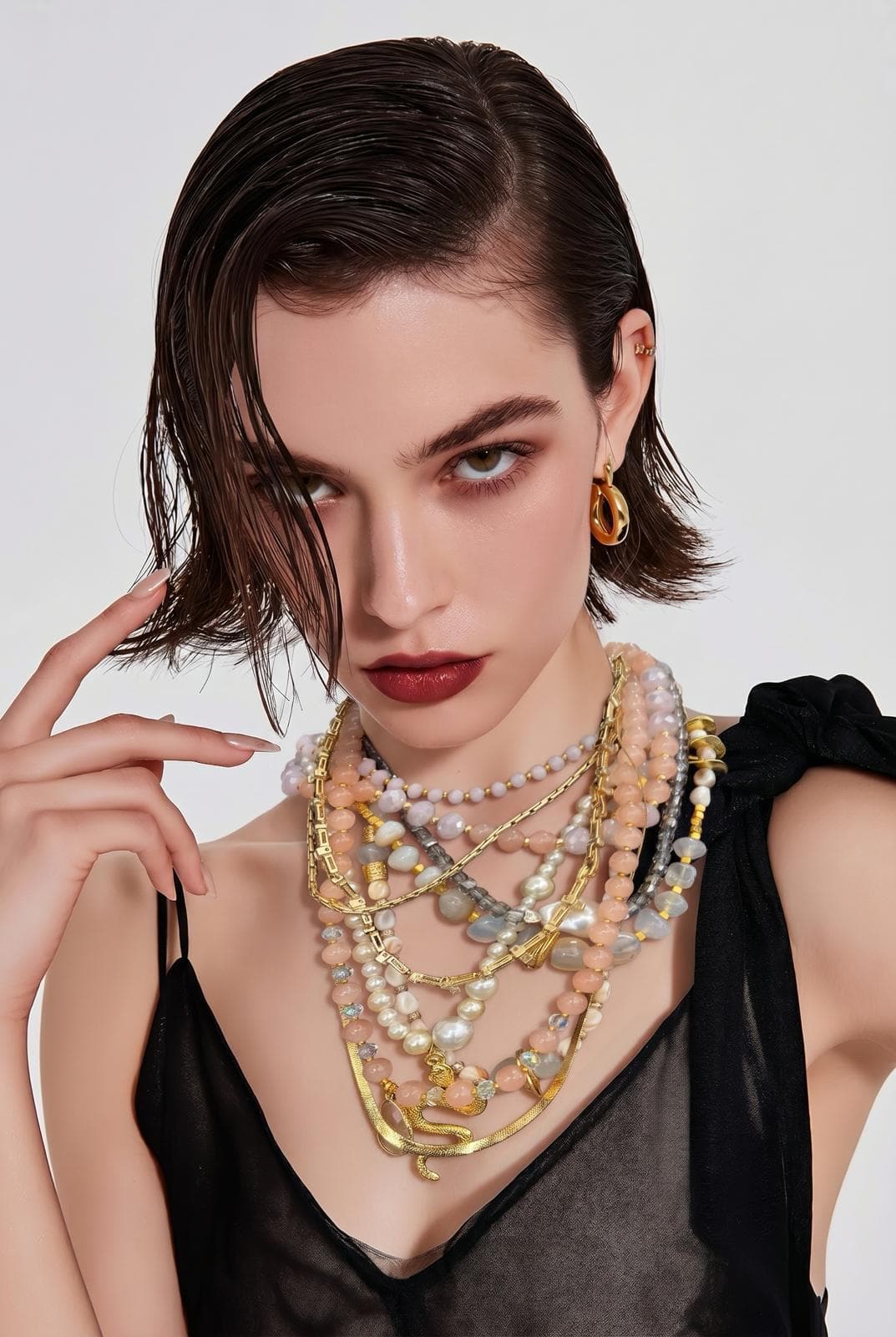 Vanga Layered Pearl Stone Kolye Seti