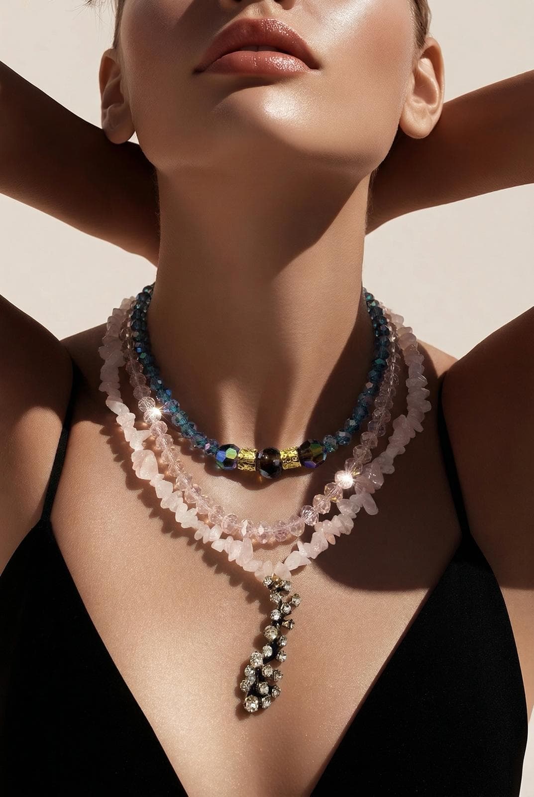 Aurora Kuvars Kristal Üçlü Kolye Seti