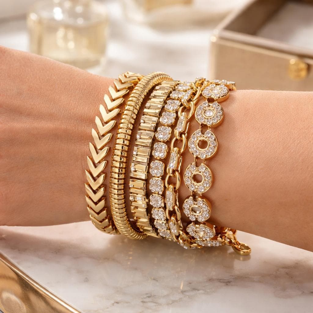 Altın Katmanlı Zirkon Bileklik Seti