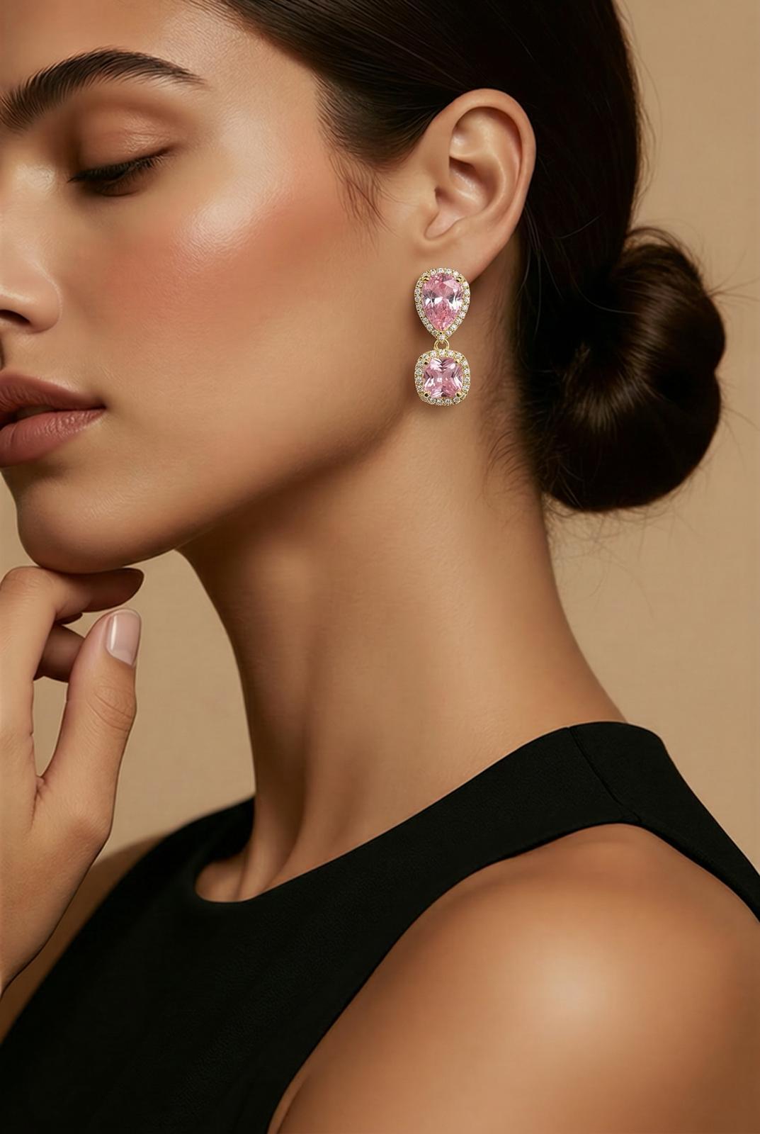 Rose Aurora Çift Tas Küpe