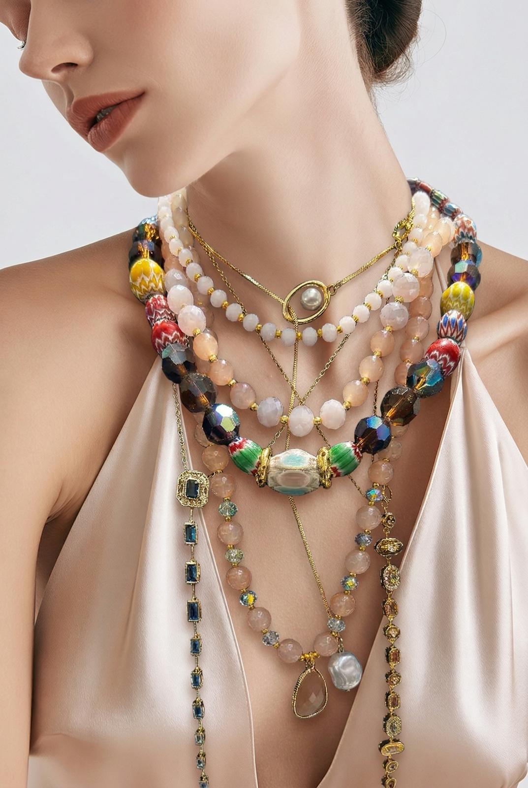 Bohem Renk Kompozisyonu Katmanlı Kolye Seti